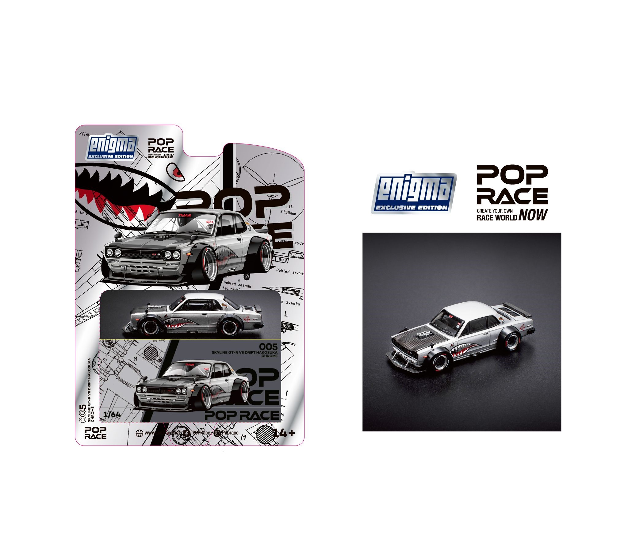 アクセサリー Skyline110 1:64 Skyline GT-R V8 Drift (Hakosuka) – Metallic Silver – PR64-PRE005